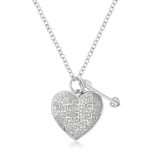 12ct Rhodium Heart And Arrow Pendant With CZ